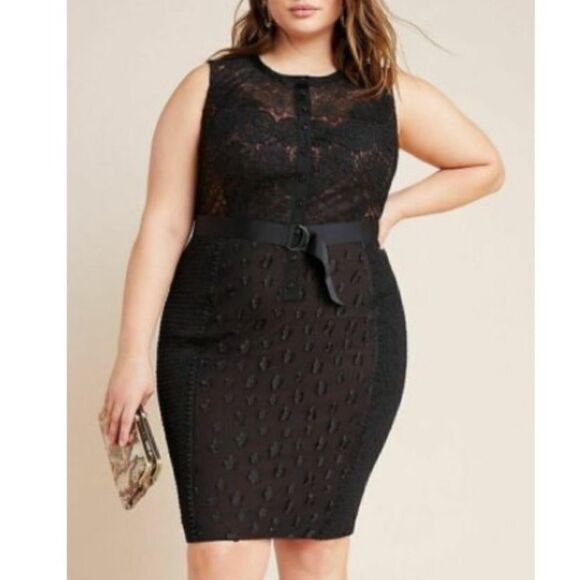 New Byron Lars Beauty Mark Black Floral Applique Lace Sheath Gisella Size 22 - Picture 1 of 16